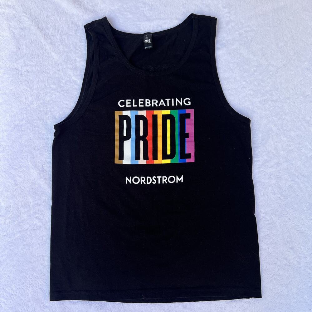 Nordstrom Pride Tank Top Men’s M Black Rainbow LGBTQ Show Your Colors Graphic